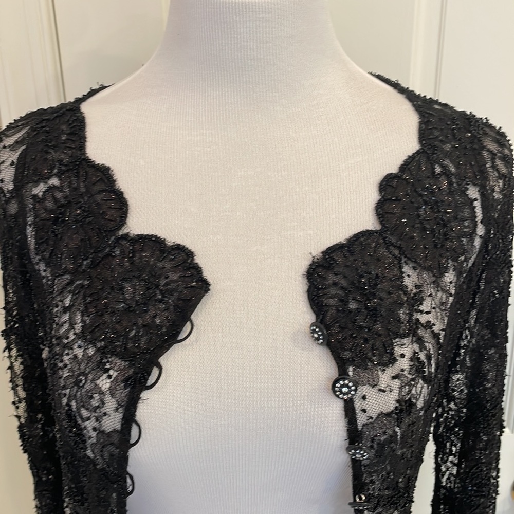 COUTURE BLACK LACE VINTAGE EVENING JACKET - Picture 3 of 12